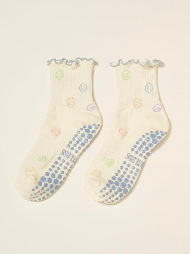 Shapes Studio Crew Half Calf Grip Socks, Cutest Fruits Pilates Socks, Ruffle socks, Non-Slip, Barre Yoga Fitness - Image 2